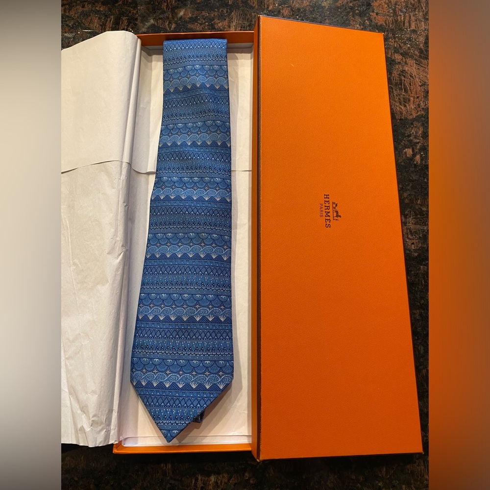 Hermes Paris Geometric Necktie With Box EUC